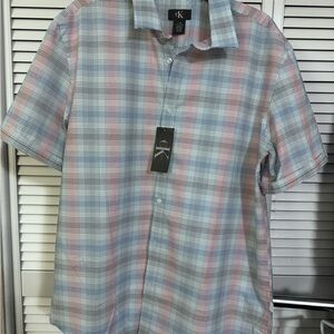 Calvin Klein Men's Checkered Shirt - Blue and Pink